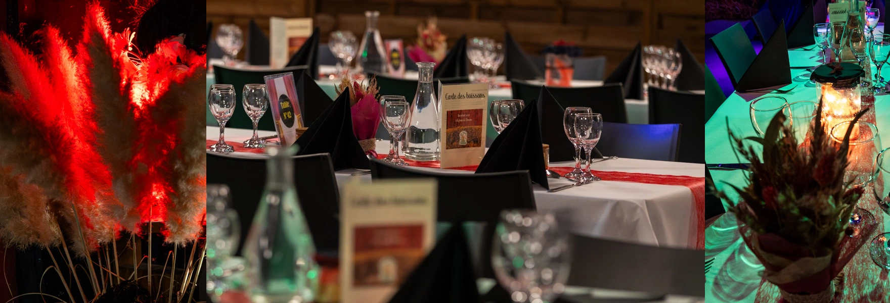 Decoration et tables dressees pour le diner spectacle Choucou Show Monferran-Saves Gers
